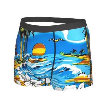 Men's tropical jungle print stretch boxer brief with high quality large size design for Hot Tropics Animal Instincts theme night resort wear