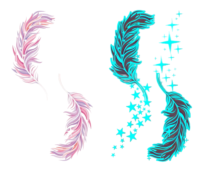 Feather and star temporary tattoos on two different backgrounds