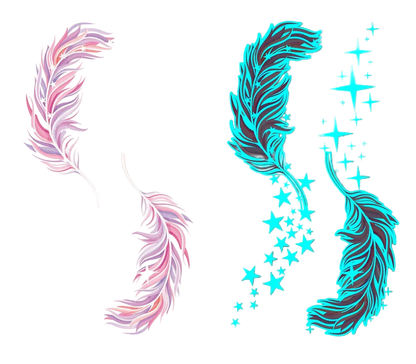 Feather and star temporary tattoos on two different backgrounds