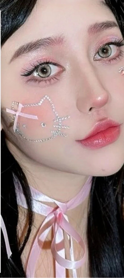 Crystal cat and rabbit face stickers with pink stars and bows for resort parties

