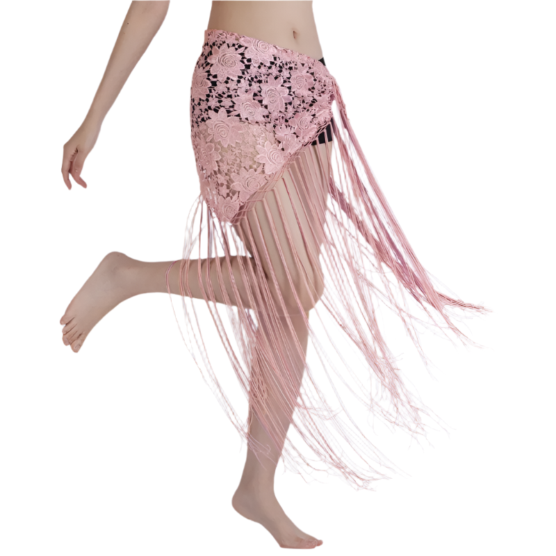 lace tassel belly dance hip scarf with Indian cultural design for resort performance wear