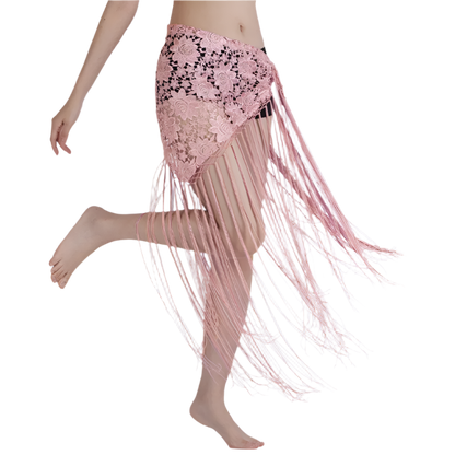 lace tassel belly dance hip scarf with Indian cultural design for resort performance wear
