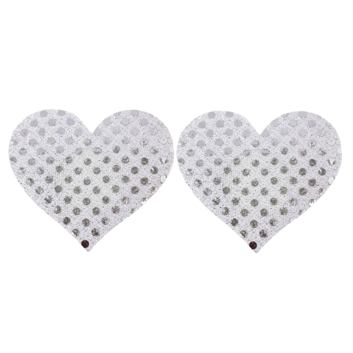 Heart-shaped earrings with small stones on a white background