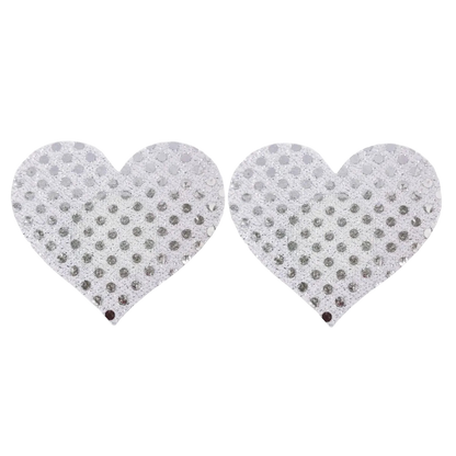 Heart-shaped earrings with small stones on a white background