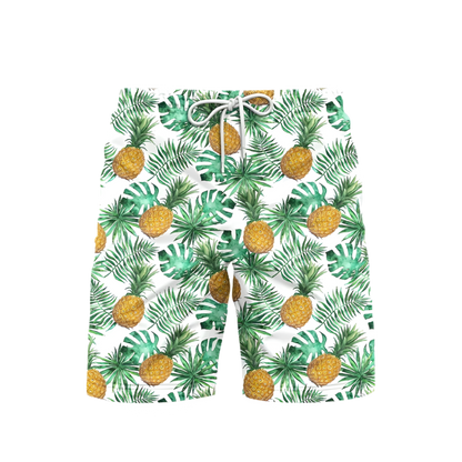 3D Pineapple Print Swim Trunks for luxury adult resorts, featuring vibrant tropical pattern on premium board shorts