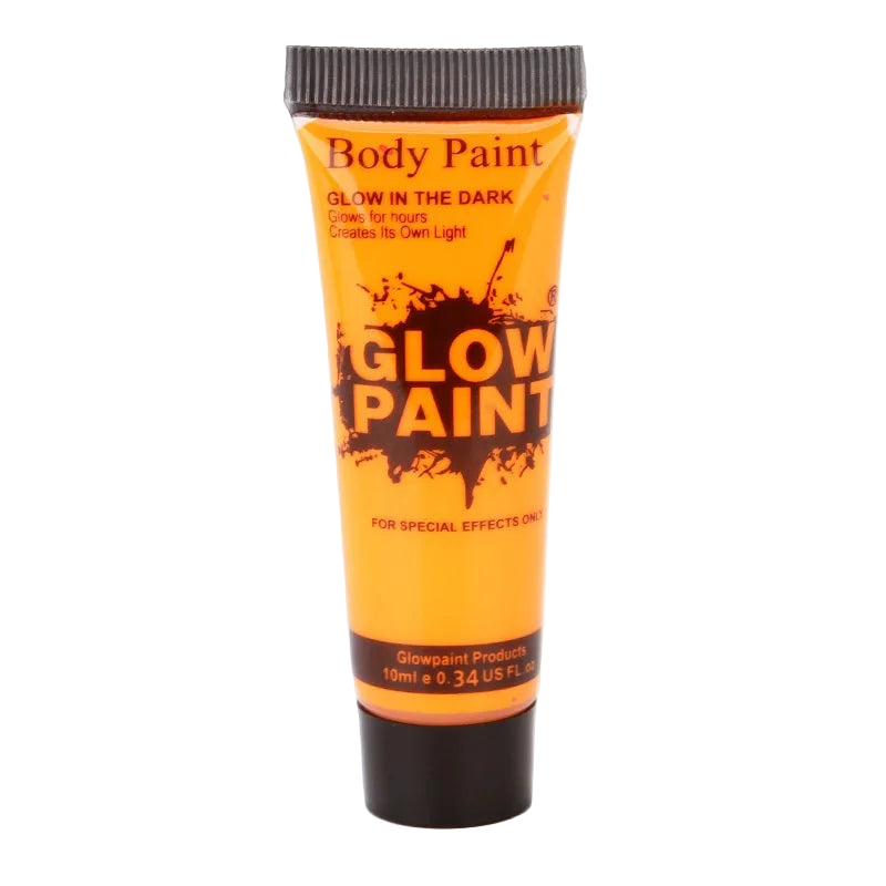 Glow-in-the-dark body paint tube on a white background