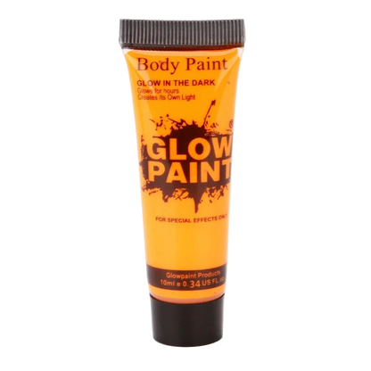 Glow-in-the-dark body paint tube on a white background