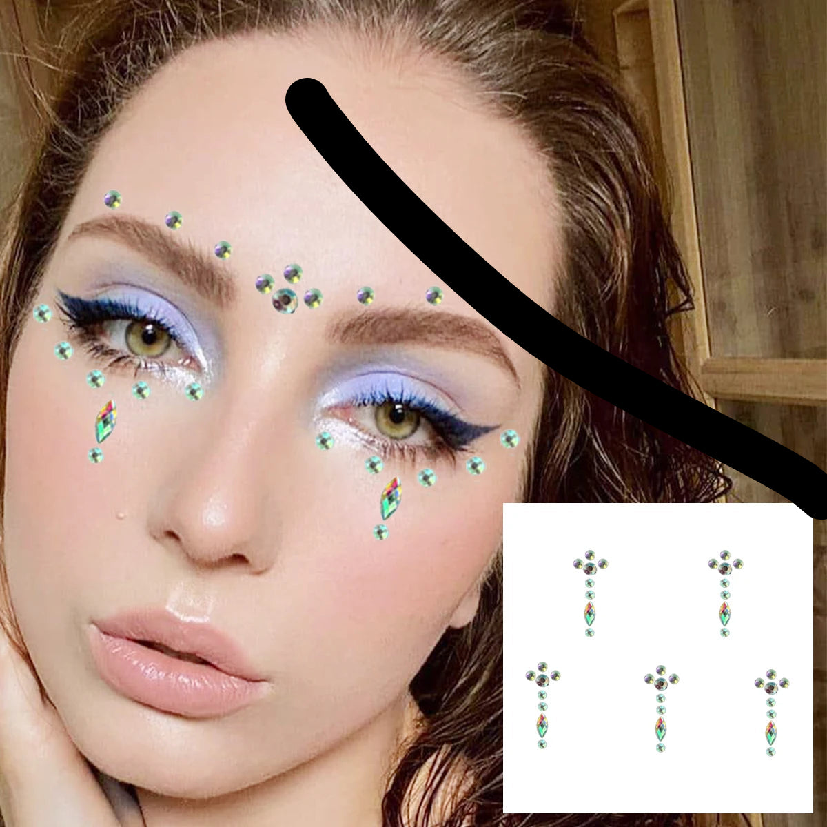 Red Heart Face Jewelry Temporary Tattoos Eye Forehead Diamonds Jewels Makeup Sticker Sparkle Water Drop Gems Nail Art Festival