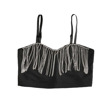 diamond tassel suspender crop top with crystal splicing for resort fashion wear