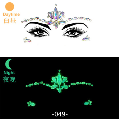 Glow in the Dark Face Gems | Rhinestone Festival Face Stickers