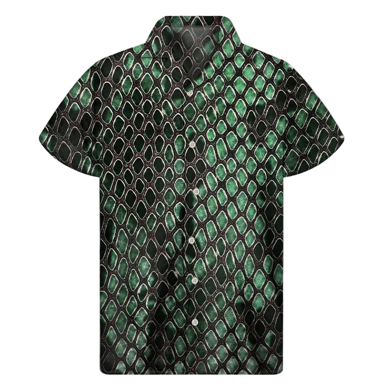 Green and black patterned shirt on a white background