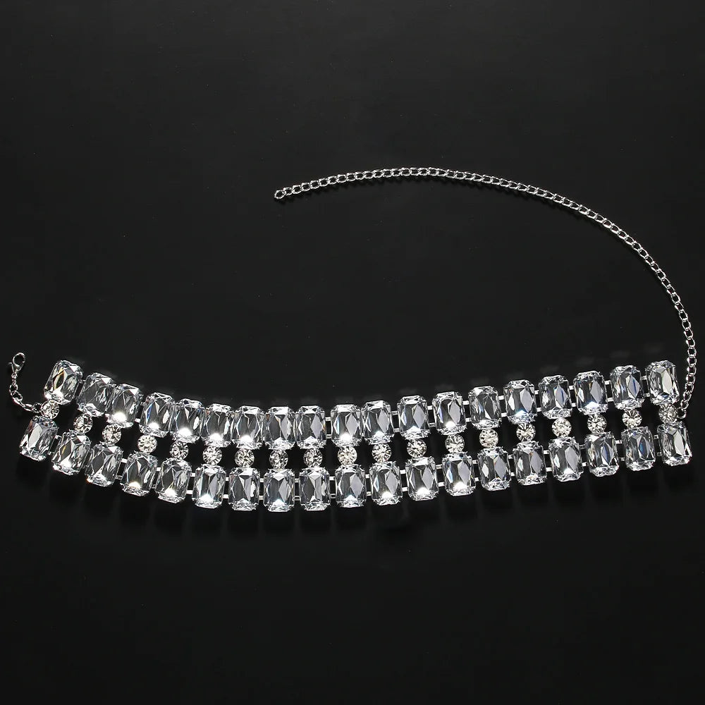 Bling Square Rhinestone Choker Necklace Exaggerate Accessories Luxury Women Statements Clavicle Chain Necklace Body Jewelry