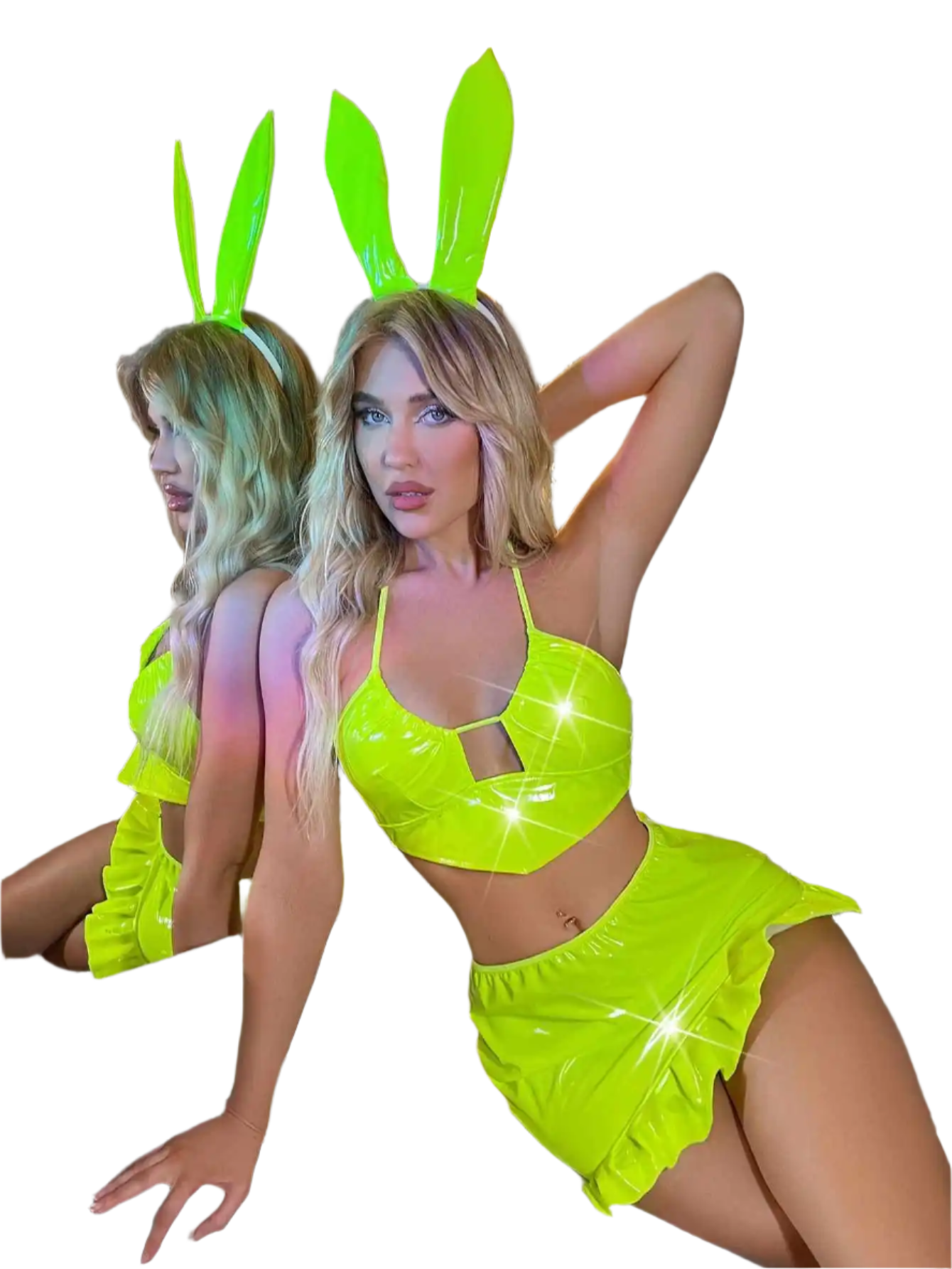 Two-Piece Candy Color Bunny Girl Costume with Hollow Out Design for Resort Theme Nights