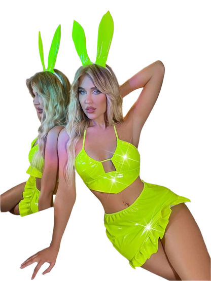 Two-Piece Candy Color Bunny Girl Costume with Hollow Out Design for Resort Theme Nights