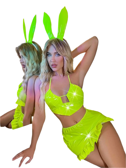 Two-Piece Candy Color Bunny Girl Costume with Hollow Out Design for Resort Theme Nights