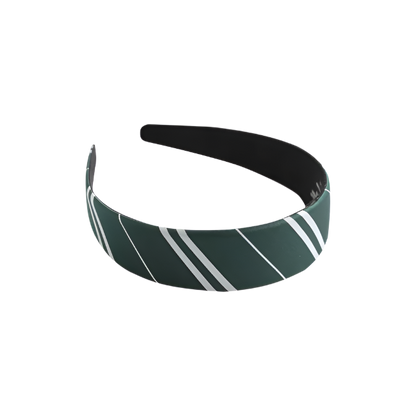 Green and white striped headband on a white background