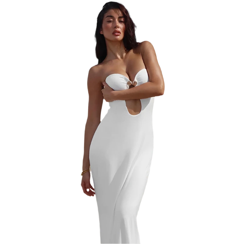 Sexy Strapless Elegant White Maxi Dress