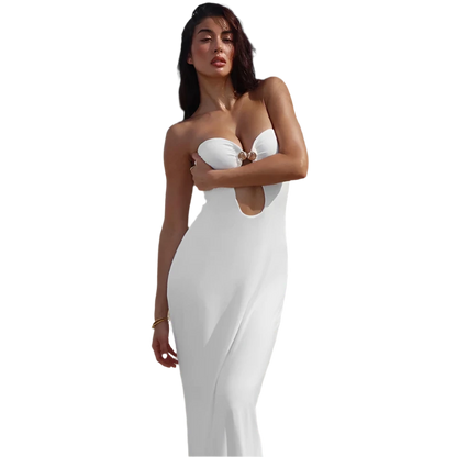 Sexy Strapless Elegant White Maxi Dress