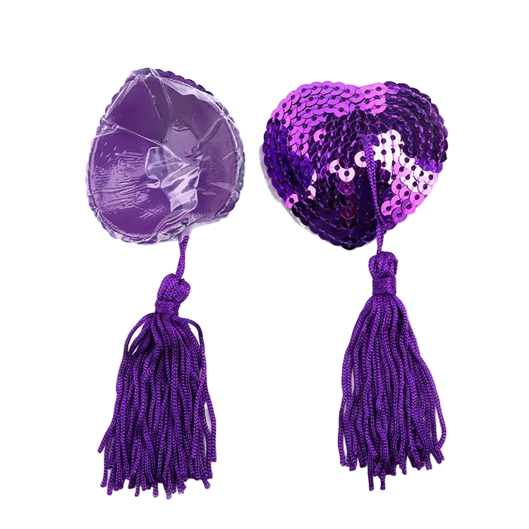 Two purple items with tassels on a white background