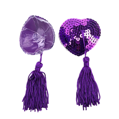 Two purple items with tassels on a white background