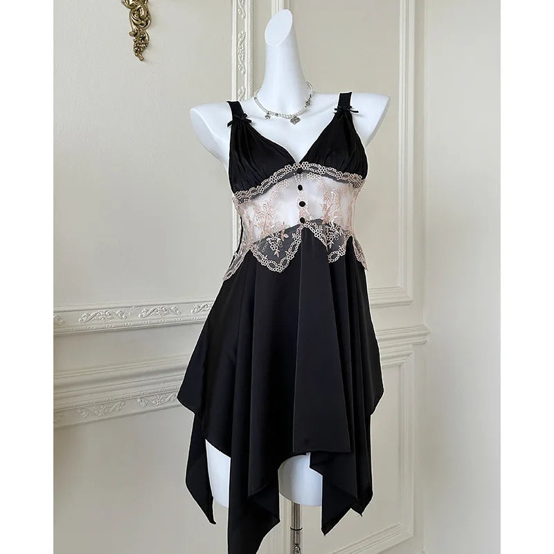 Sexy Women Lingerie Nightgown Chemise Sleepwear Patchwork Hollow Out Lace Nightdress Homeweae Summer Ice Silk Nightie Loungewear