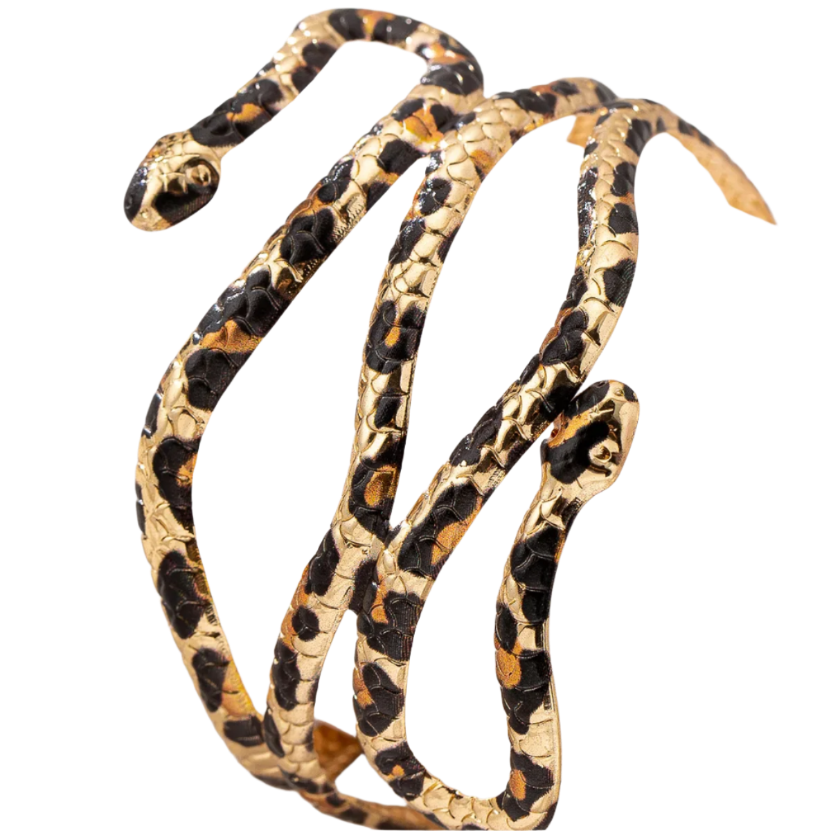 Seductive vintage snake cuff bracelet featuring leopard print details and adjustable design for bold party styling

