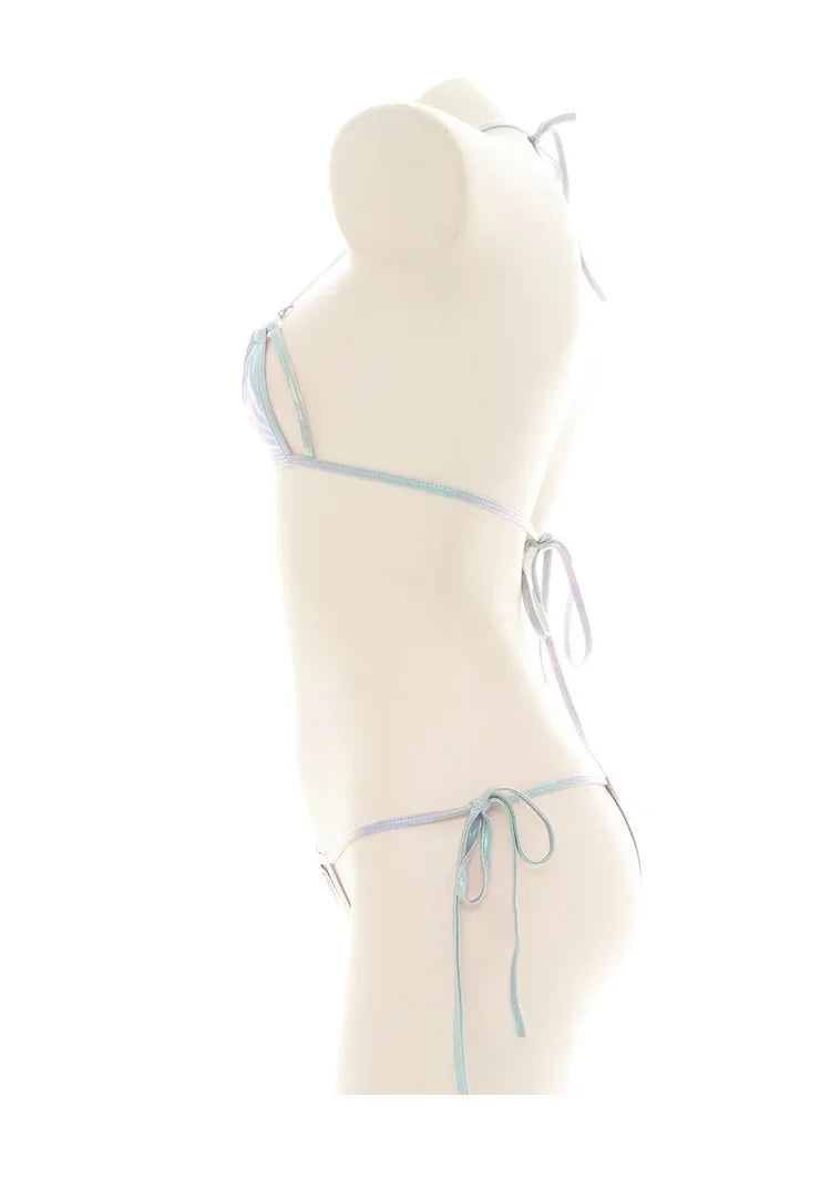 Summer Micro Bikini Set Women Swimwear Laser Holographic Halter Tops Bra Thong Bathing Suit Beachwear Brazilian Biquini