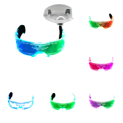 LED colorful glasses in various colors on a dark background