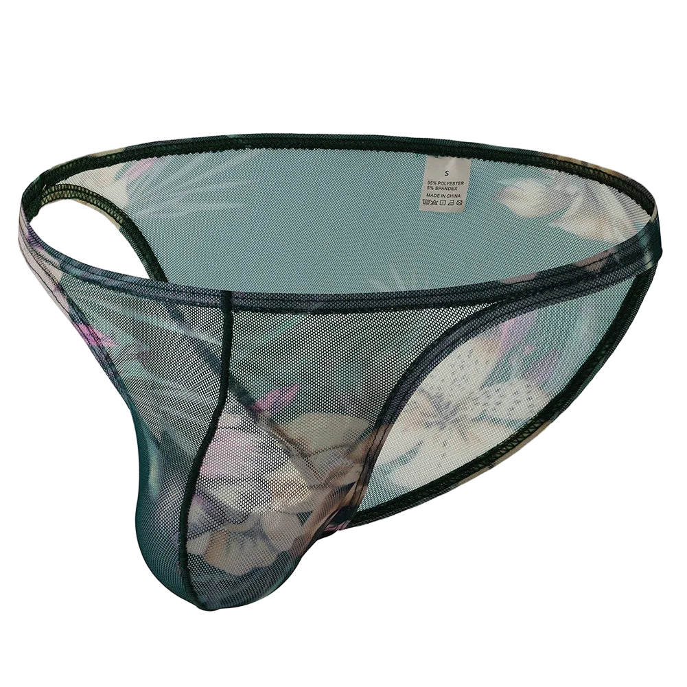 Floral-patterned mesh underwear on a white background