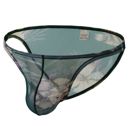 Floral-patterned mesh underwear on a white background