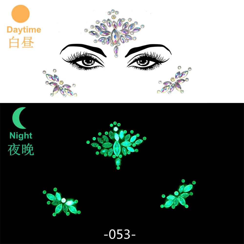 Glow in the Dark Face Gems | Rhinestone Festival Face Stickers