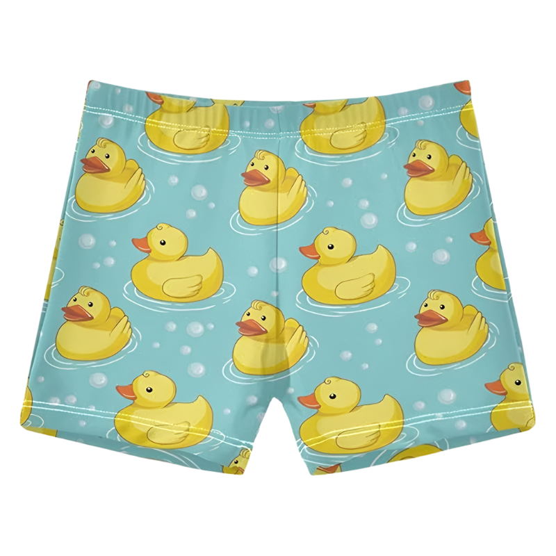 Duck Print Beach Shorts featuring playful design, perfect for luxury adult resort pool parties