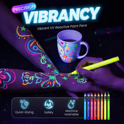 UV Neon Face & Body Paint Markers | Glow in the Dark Temporary Tattoo Pens