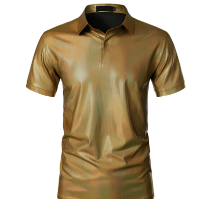 Shinny Surface Gold Short Sleeve T Shirt Men