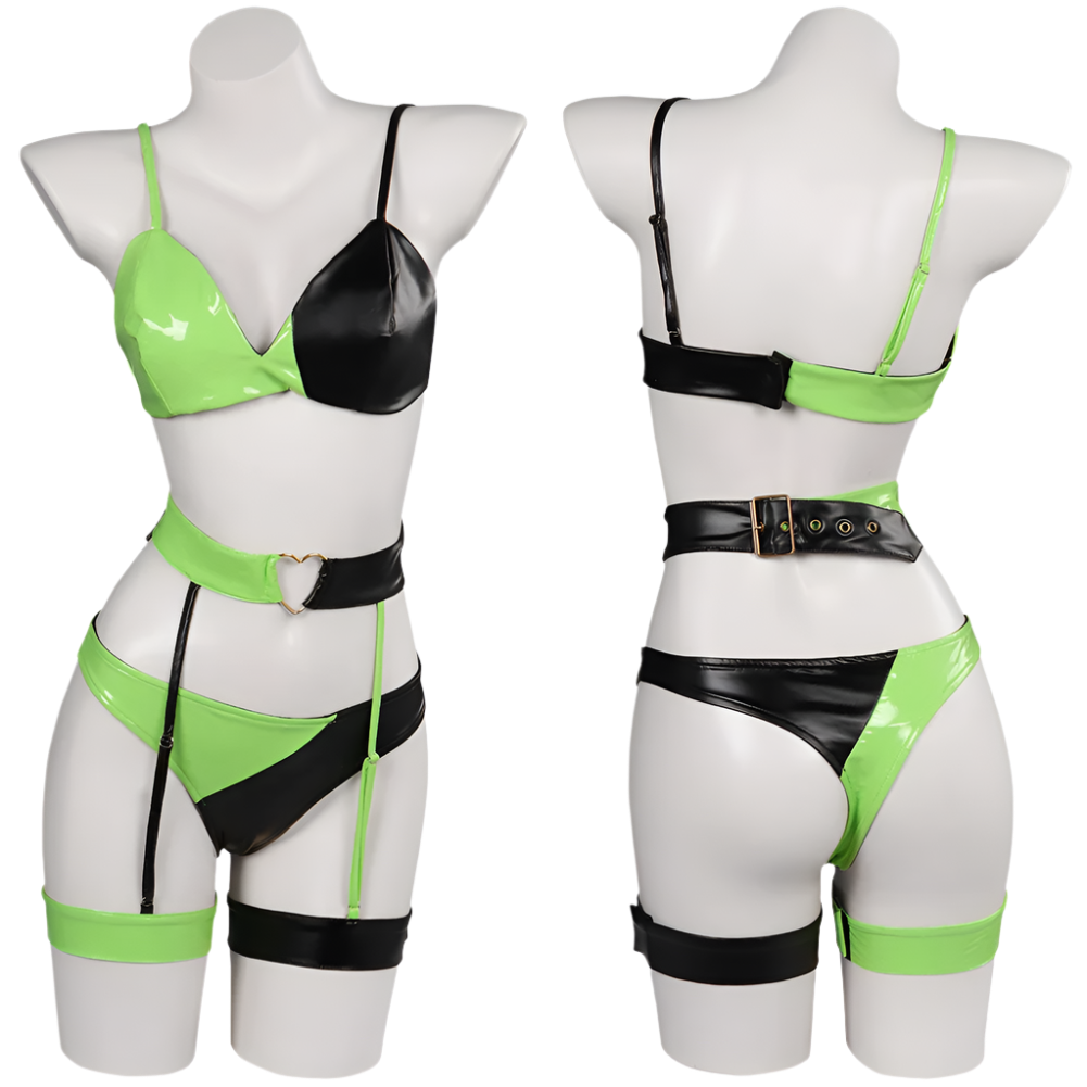 Shego-inspired two-piece costume with top and pants for resort theme nights

