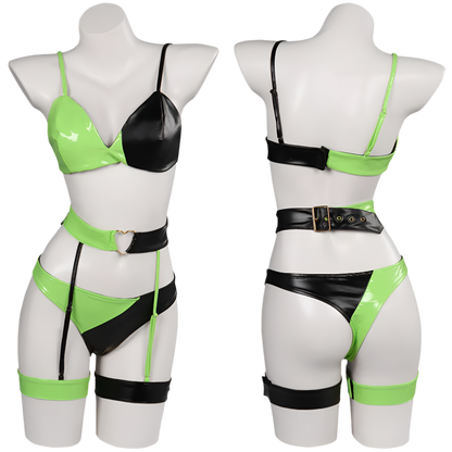 Shego-inspired two-piece costume with top and pants for resort theme nights

