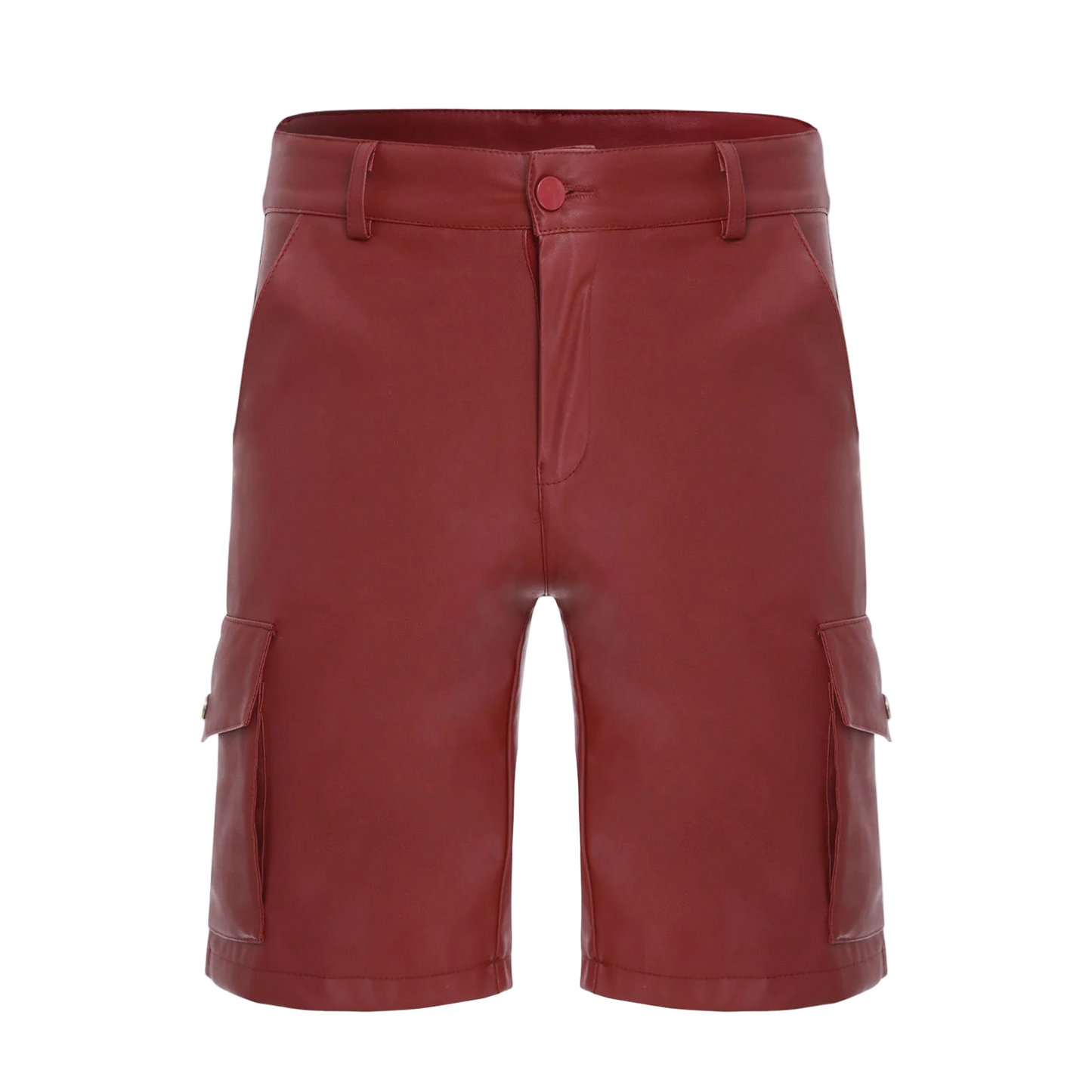Red leather shorts on a white background