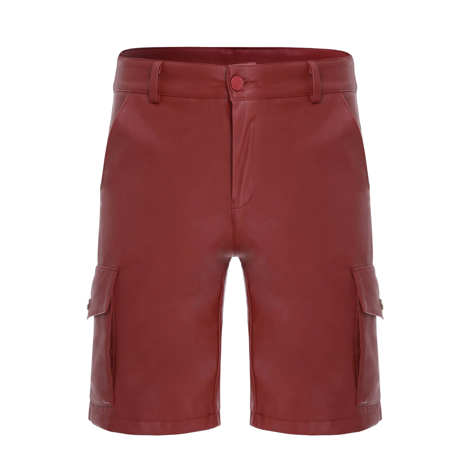 Red leather shorts on a white background