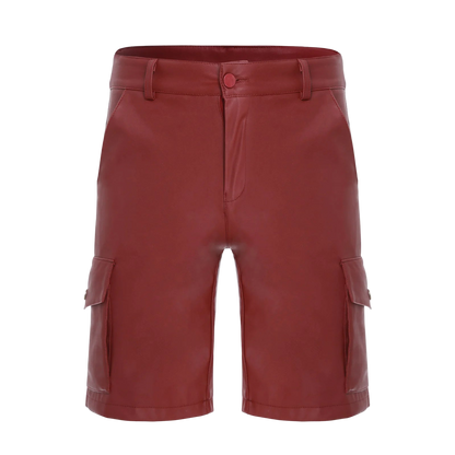 Red leather shorts on a white background