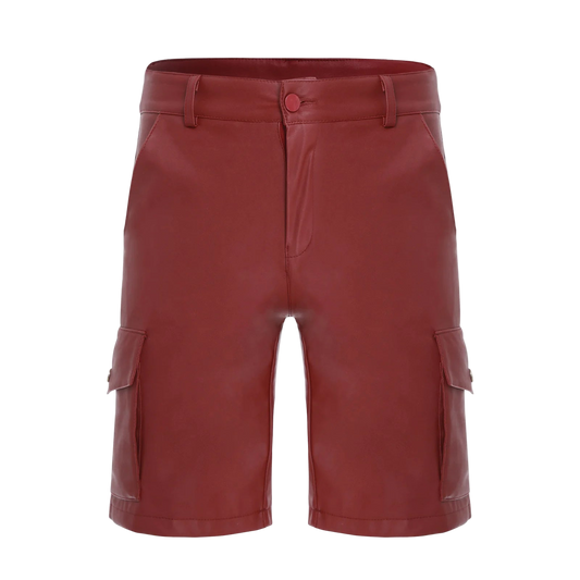 Red leather shorts on a white background
