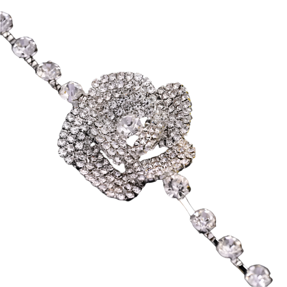 3D crystal rose choker with full rhinestone tennis chain - perfect for elegant resort evenings