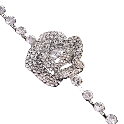 3D crystal rose choker with full rhinestone tennis chain - perfect for elegant resort evenings