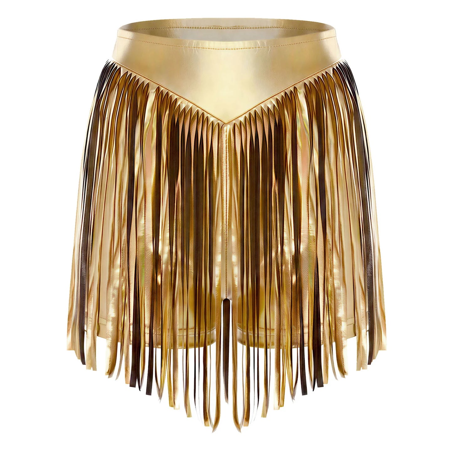 Women Iridescent Metallic Hot Pants with Fringed High Waist Tassel Skirted Shorts Cheeky Shorts Stage Dance Jazz Rock Clubwear