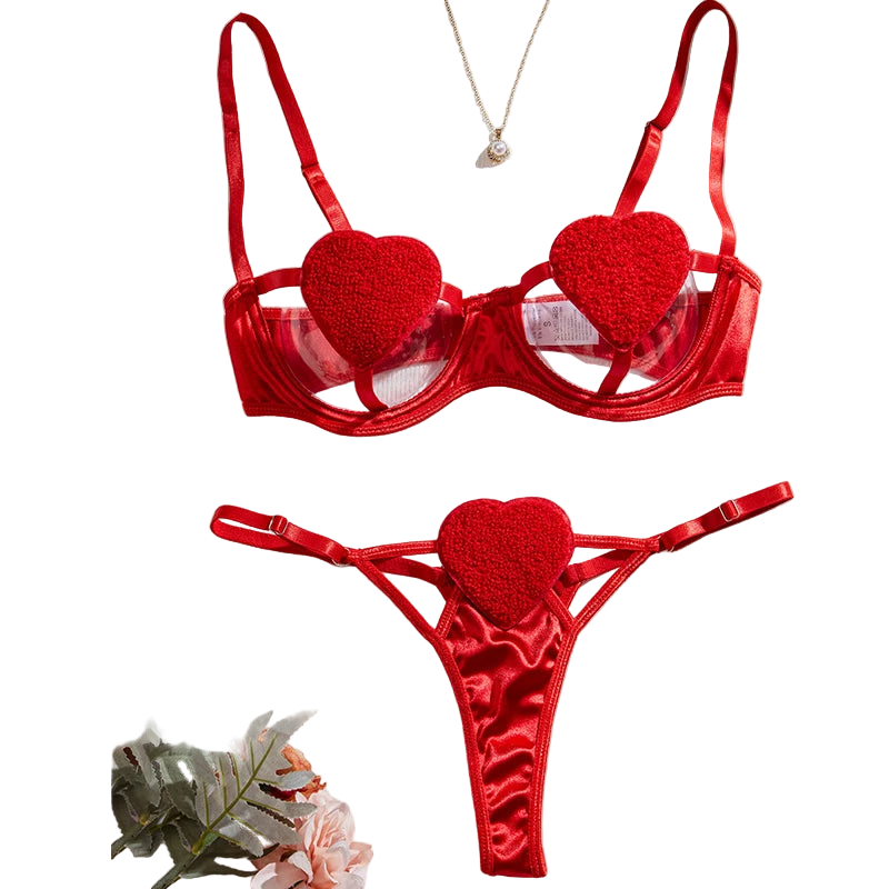 Red heart-shaped lingerie set