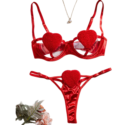 Red heart-shaped lingerie set