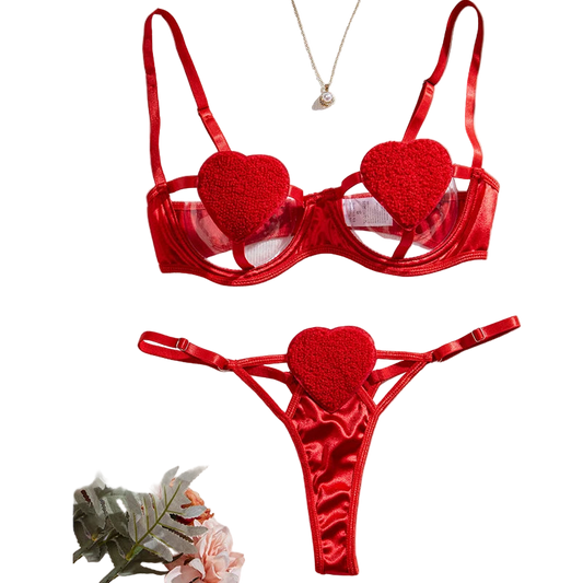Red heart-shaped lingerie set