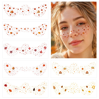 Women’s Fall Freckle Face Tattoos | Autumn Leaf Temporary Face Stickers