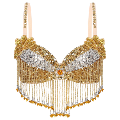 Rave Belly Dance Costume Beaded Glitter Crop Top