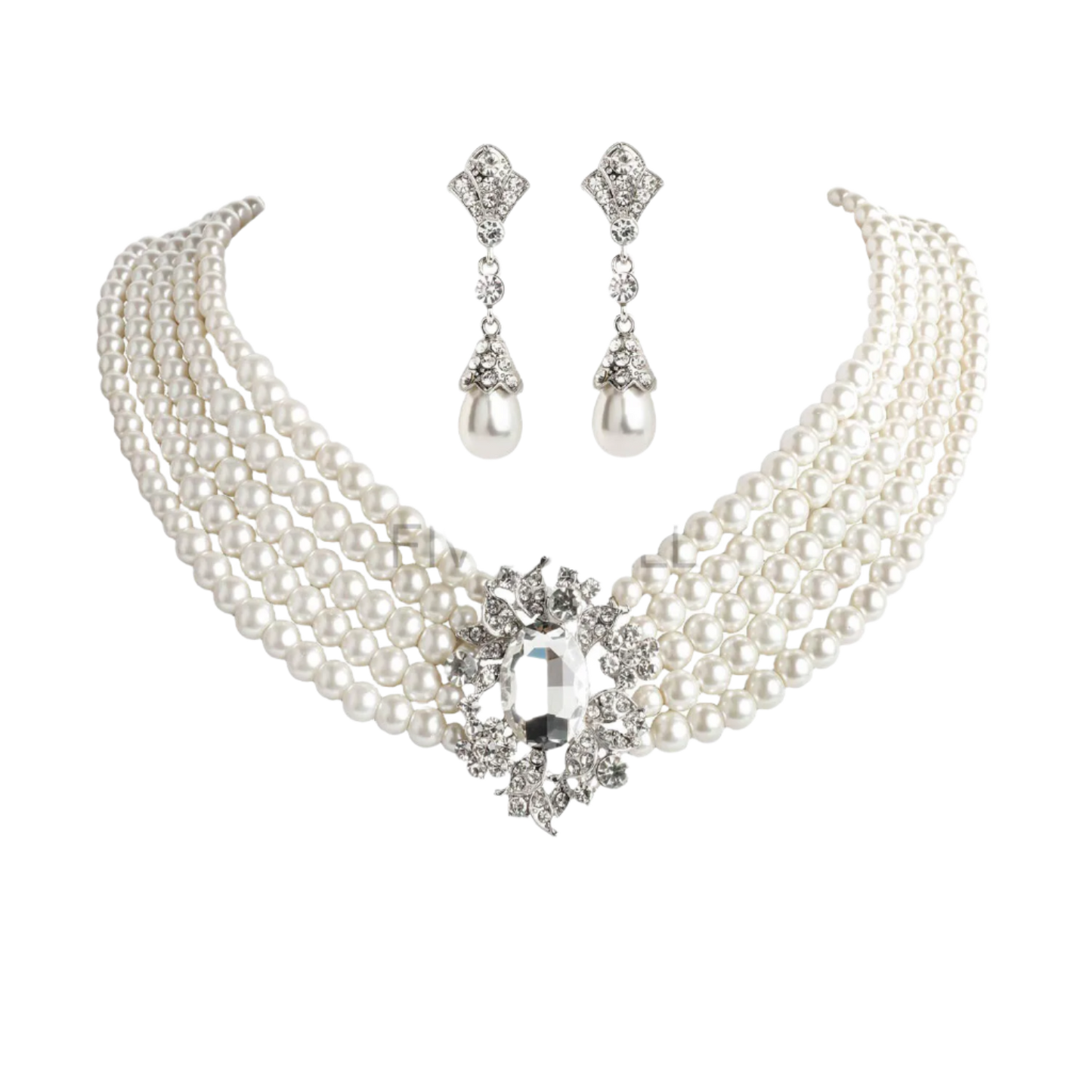 Complete Audrey Hepburn inspired accessory set with pearl necklace, earrings, gloves and cigarette holder for resort theme nights

