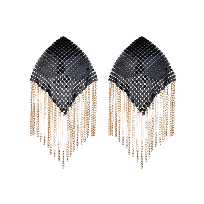 Metallic tassel nipple covers with rhombus design for resort evening wear
